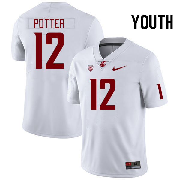 Youth #12 Jaxon Potter Washington State Cougars College Football Jerseys Stitched Sale-White - Click Image to Close